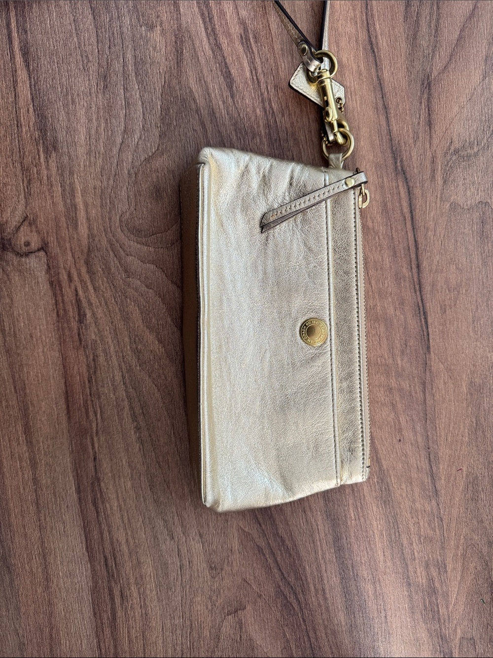 Gold Leather Wristlet Clutch